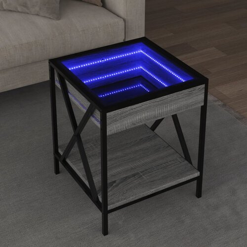 VidaXL Klubska mizica z neskončnimi LED siva sonoma 40x40x49 cm Slike