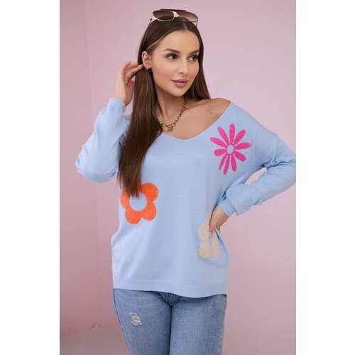 Kesi Sweater blouse with blue floral pattern Slike