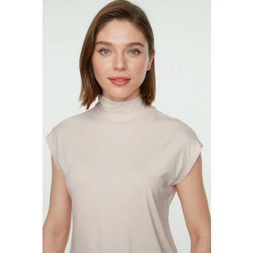 Trendyol Beige Stand Collar Sleeveless Tunic Cene