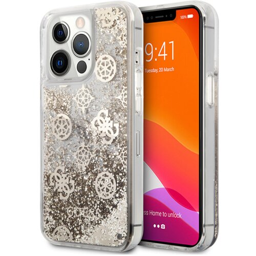  Maska za telefon za iPhone 13 Pro 6.1 Guess Hc Liquid Glitter Peony (GUHCP13LLGPEGO), Zlatna Cene
