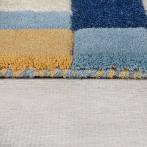 Flair Rugs modra ročno tkana volnena preproga 160x230 cm kai wool border &amp;ndash; Slike