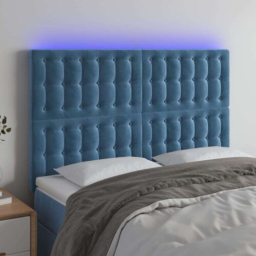  LED posteljno vzglavje temno modro 144x5x118/128 cm žamet, (20953938) Cene