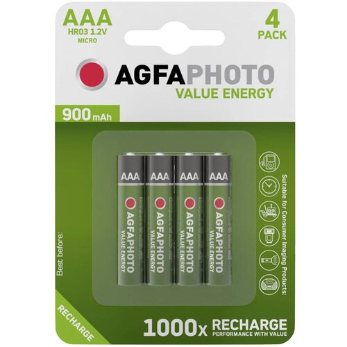 Agfaphoto Micro (AAA) akumulator NiMH HR03 900 mAh 1.2 V 4 kosi, (20438804) Slike