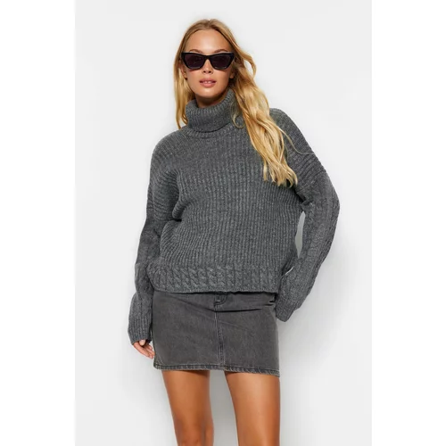 Trendyol Anthracite Soft Textured Turtleneck Knitwear Sweater