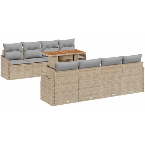 VidaXL Vrtna sedežna garnitura s shranjevanjem 9 pcs Bež Poly ratan, (5000020880) Slike