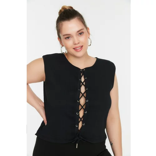 Trendyol Curve Black Tie Detailed Knitted Blouse