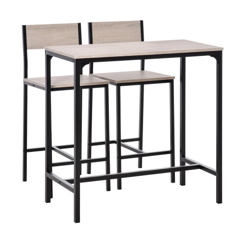 Nesta 3-delni barski set, naravna barva+črna, sestavljen iz barske mize in 2 stolov, MDF, 89&times;45&times;87 cm, za kuhinjo in jedilni prostor, (5000493639) Cene