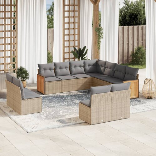 vidaXL 11-dijelni set vrtnih sofa od poliratana s jastucima bež Cijene