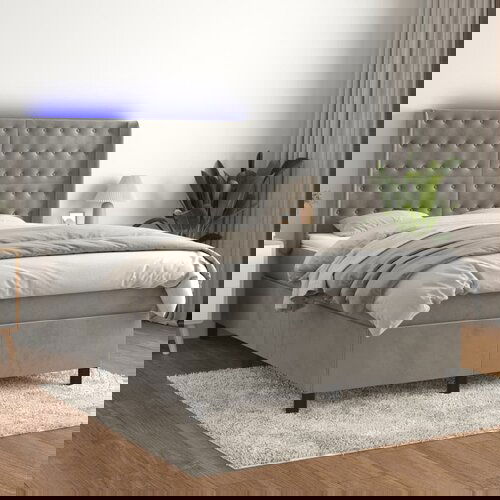 The Living Store Box spring postelja z vzmetnico LED svetlo siva 140x200cm žamet - Box Spring Postelja, (21489711) Cene
