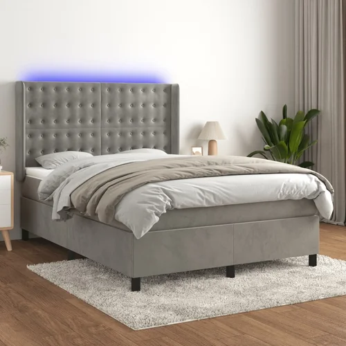  Box spring postelja z vzmetnico LED svetlo siva 140x200cm žamet - Box Spring Postelja, (21489711)