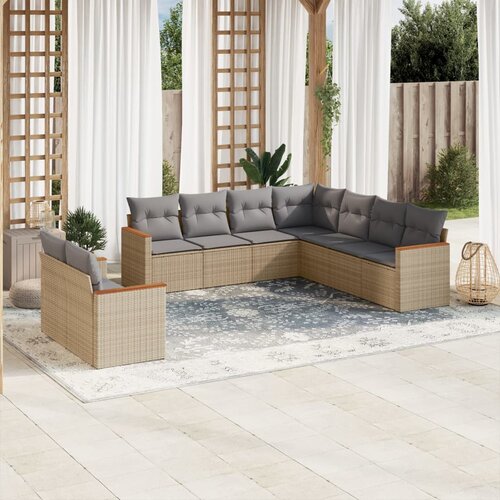 VidaXL 9-dijelni set vrtnih sofa s jastucima bež od poliratana Slike