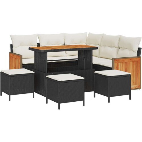  Set vrtnih sofa od 9 dijelova s jastučićima crni poli ratan akacija  Dvosjedna vrtna sofa s jastučićima crni poli ratan  Set vrt Cijene