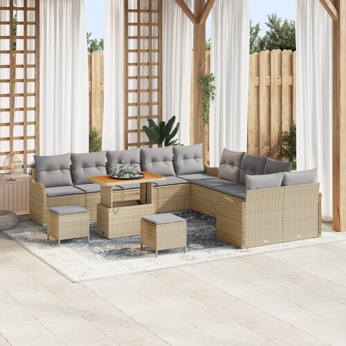 VidaXL 13-dijelni vrtni sofa set s jastucima Bež Poli Ratan Akacija Slike
