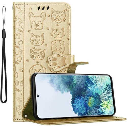 Cadorabo Ohi&scaron;je, združljivo z Samsung Galaxy S20 v sijajno zlato - Simpatični psi in mačke, za&scaron;čitni ovitek s funkcijo stojala in režami za kartice, (20558001) Cene