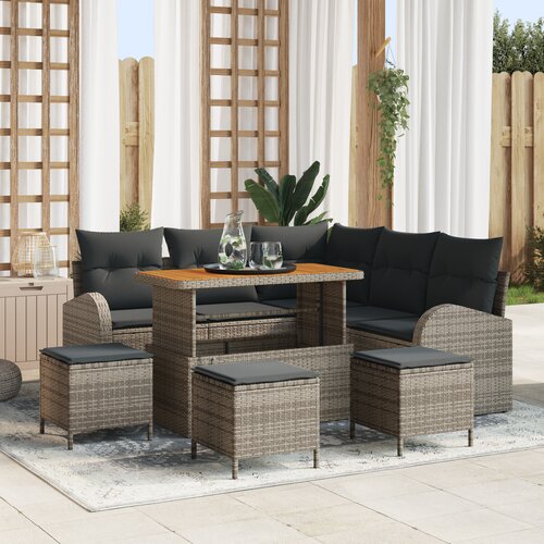 VidaXL 9-dijelni set vrtnih sofa s jastučićima, siva, poliratan Slike