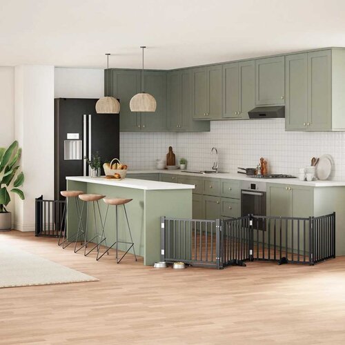  Vrata za pse s vrata&amp;scaron;cima 8 panela sklopiva 640 cm drvo topole Crna 80 x 60 x 2 cm Slike