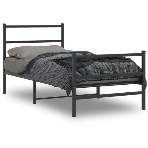 vidaXL Kovinski posteljni okvir z vzglavjem in vznožjem črn 90x200 cm