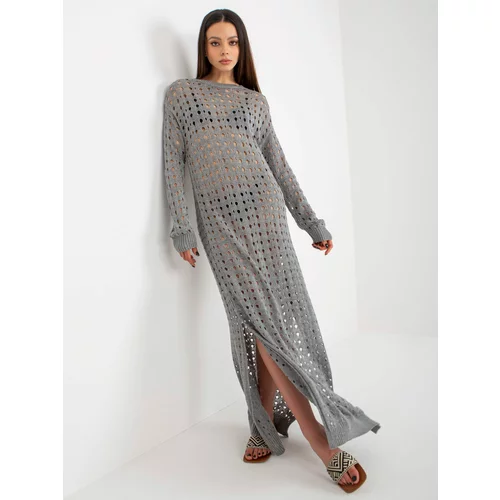 Fashion Hunters Gray knitted dress with long sleeves