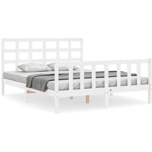 VidaXL Posteljni okvir z vzglavjem bel 160x200 cm trden les, (20737524) Slike