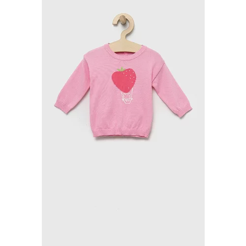 United Colors Of Benetton bombažni pulover za dojenčke roza barva