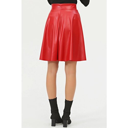 Dewberry 88854 Flared Faux Leather Skirt-RED Cene