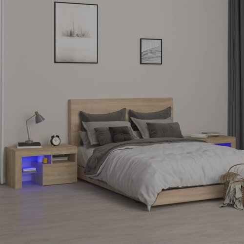  Noćni ormarići 2 kom s LED svjetlima boja hrasta 70x36,5x40 cm Cene