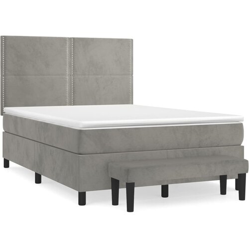 VidaXL Box spring postelja z vzmetnico svetlo siv 140x190 cm žamet, (20901191) Slike