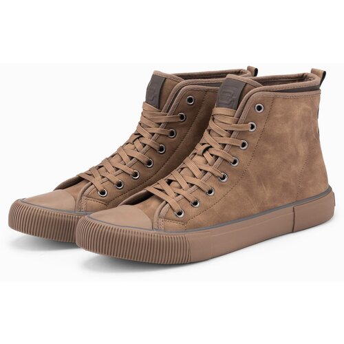 Ombre men's high-top sneakers with decorative piping - brown Slike