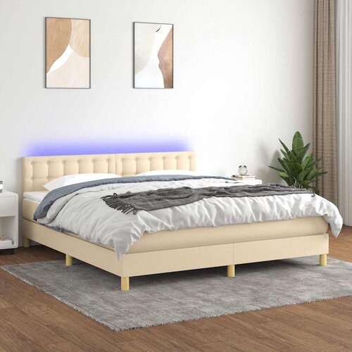  Krevet box spring s madracem LED krem 160x200 cm od tkanine Cijene