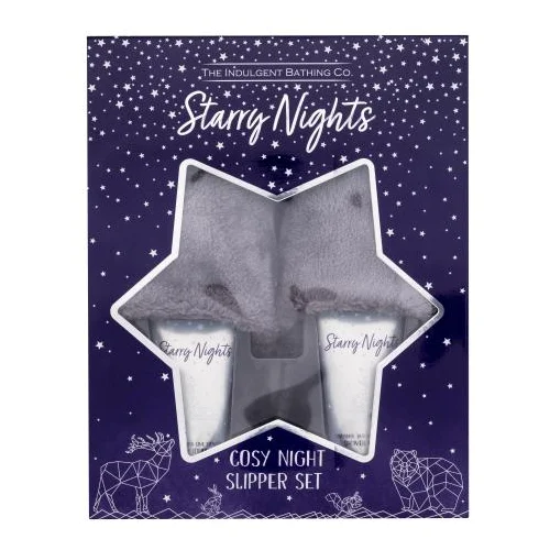 The Indulgent Bathing Co Starry Nights Cosy Night Slipper Set Set losjon za telo Lavender And Lime Flower Body Lotion 100 ml + krema za prhanje Lavender And Lime Flower Shower Cream 100 ml + plišasti copati Luxury Fluffy Slippers M/L 1 par za ženske