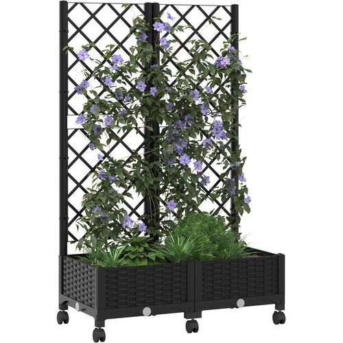  Vrtni saksija s re&amp;scaron;etkom i kotačima Crna 80 x 40 x 131,5 cm PP Slike