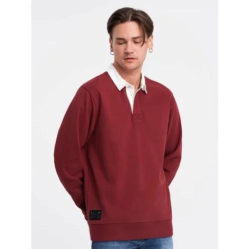 Ombre Men's sweatshirt with white polo collar - maroon