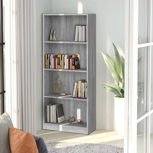 VidaXL Knjižna omara 4-nadstropna siva sonoma 60x24x142 cm inžen. les Slike