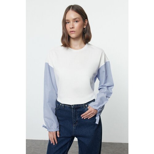 Trendyol Ecru Poplin Detailed Relaxed Knitted Blouse Slike