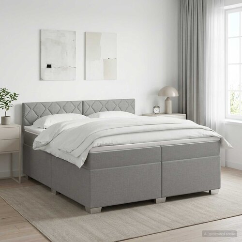  Boxspring krevet s madracem Svjetlosiva 200 x 200 cm Tkanina Cene