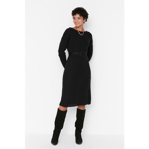 Trendyol Black Black Midi Knitwear Belted Dress Slike