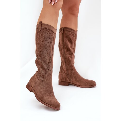 S. BARSKI Boots With Openwork Shaft On Flat Heel Brown S.Barski Slike