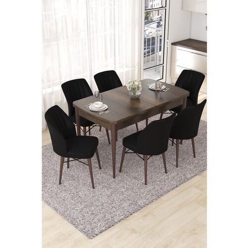 Hanah home Nef - Baroque, Black BaroqueBlack Extendable Dining Table & Chairs Set (7 Pieces) Cene