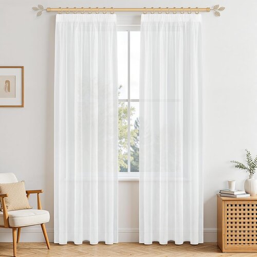 MRTREES 2xset 240x140cm kratke polprosojne zavese, bele zavese z videzom lana Slike