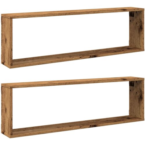  Kockaste zidne police 2 kom boja staro drvo 100x15x30 cm drvene Slike