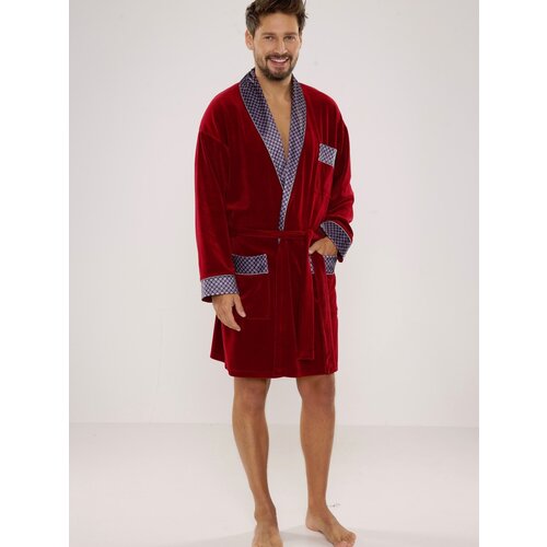 De Lafense Men's bathrobe 772 Bonjour short 3XL-4XL burgundy 069 Cene