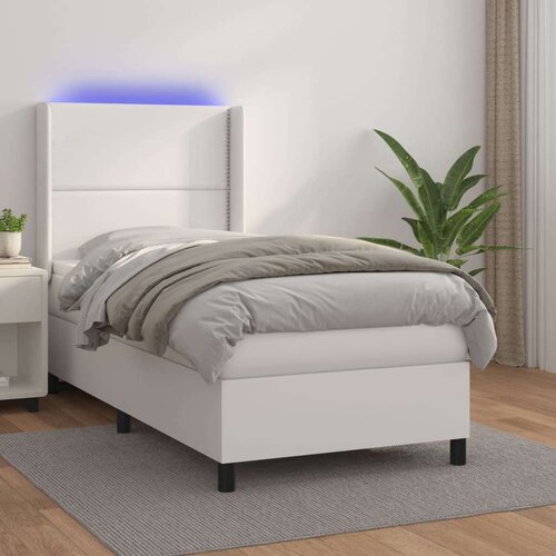  Krevet box spring s madracem LED bijeli 90x200 cm umjetna koža Slike