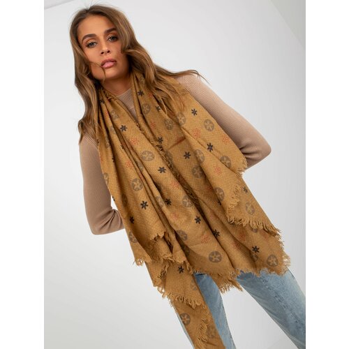 Fashion Hunters Lady's dark beige scarf with print Slike