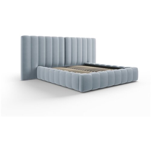 Milo Casa Svijetlo plavi tapecirani bračni krevet s prostorom za odlaganje s podnicom 160x200 cm Elio – Cijene