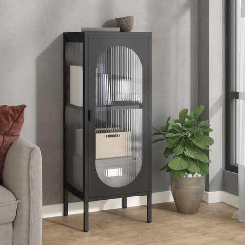  Komoda crna 40 x 35 x 105 cm od stakla i čelika Slike