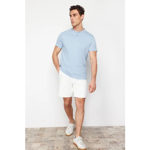 Trendyol Blue Regular/Normal Cut Collar Buttoned Basic T-shirt