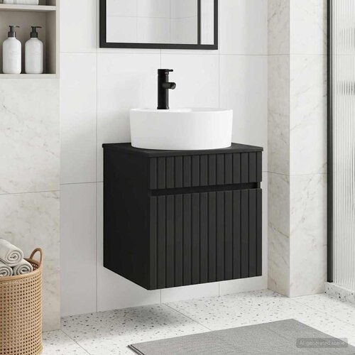  Umivaonik s policom za zid Crna 49 x 44,5 x 65 cm Cene