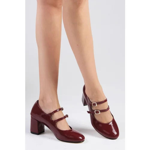 Mio Gusto Tiana Burgundy Patent Leather Round Toe Women's High Heel Shoes