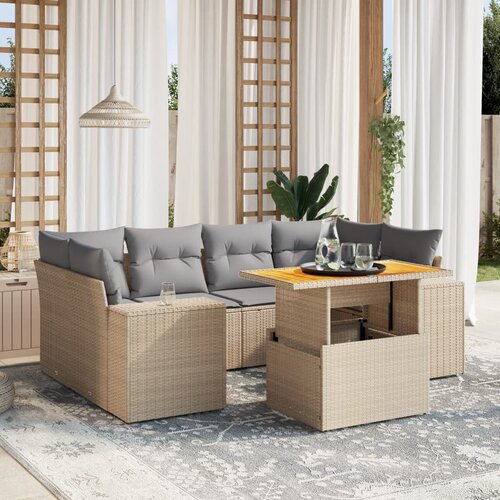 vidaXL 7-dijelni set vrtnih sofa od poliratana s jastucima bež Cijene