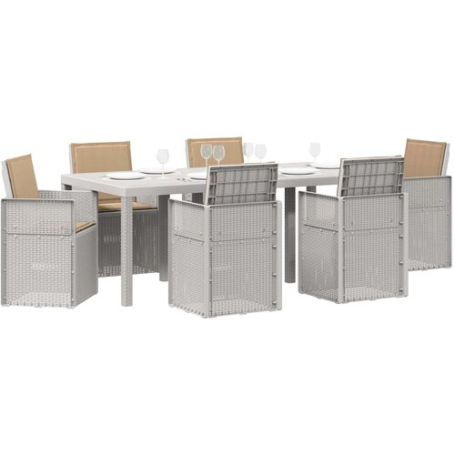  Vrtni set za objed s jastukom 7 pcs Bijela i sivosmeđa PP Slike